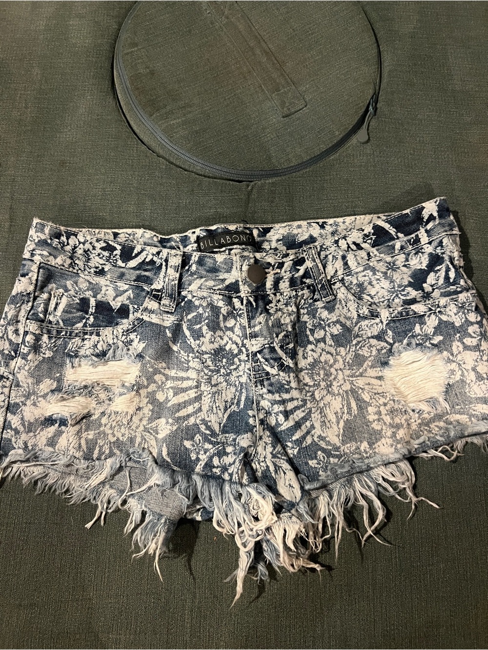 Billabong White Floral Print Distressed Denim Shorts